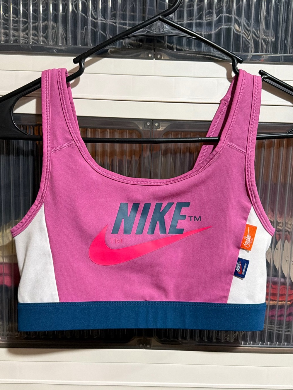 Nike Pink and Blue Colorblock Sports Crop Top